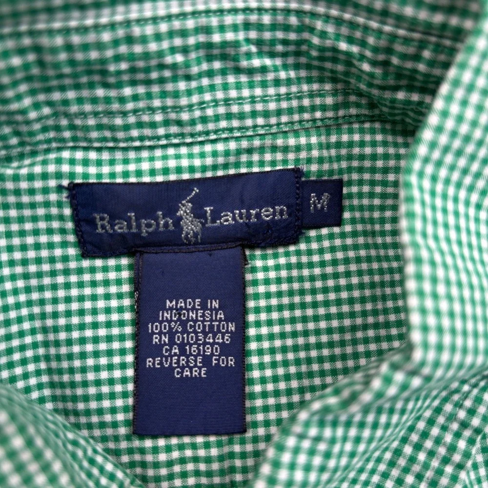 Ralph Lauren Kids Green Gingham Short Sleeve Button Down Shirt Size Medium M